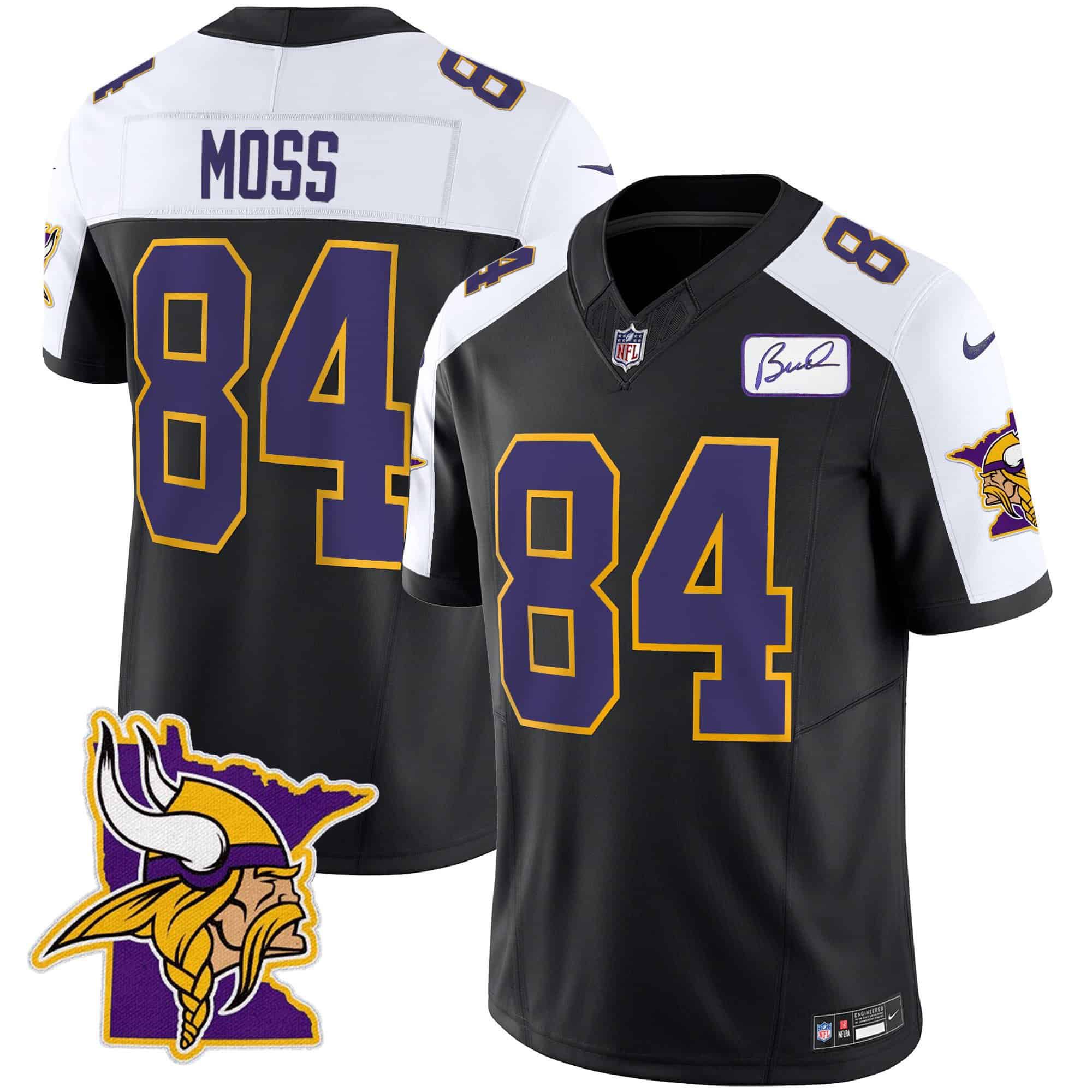 Men Minnesota Vikings #84 Moss Black 2024 Nike Patch Classic Limited NFL Jersey